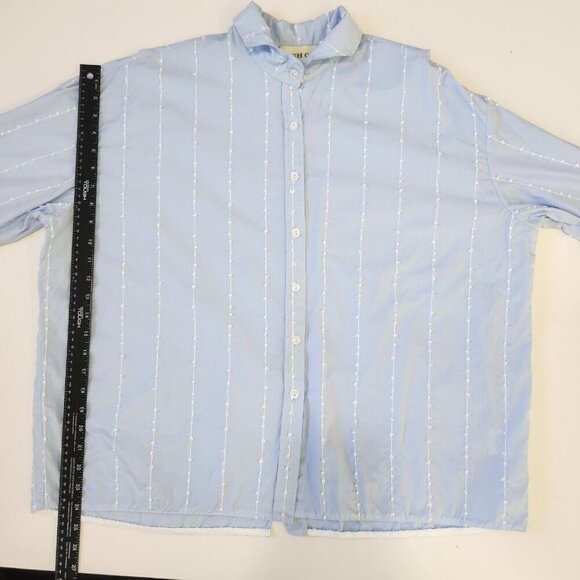 Tish Cox Button Up Blouse M/L Light Blue Swiss‎ Dot Stripe Cotton Oversized - Picture 8 of 11